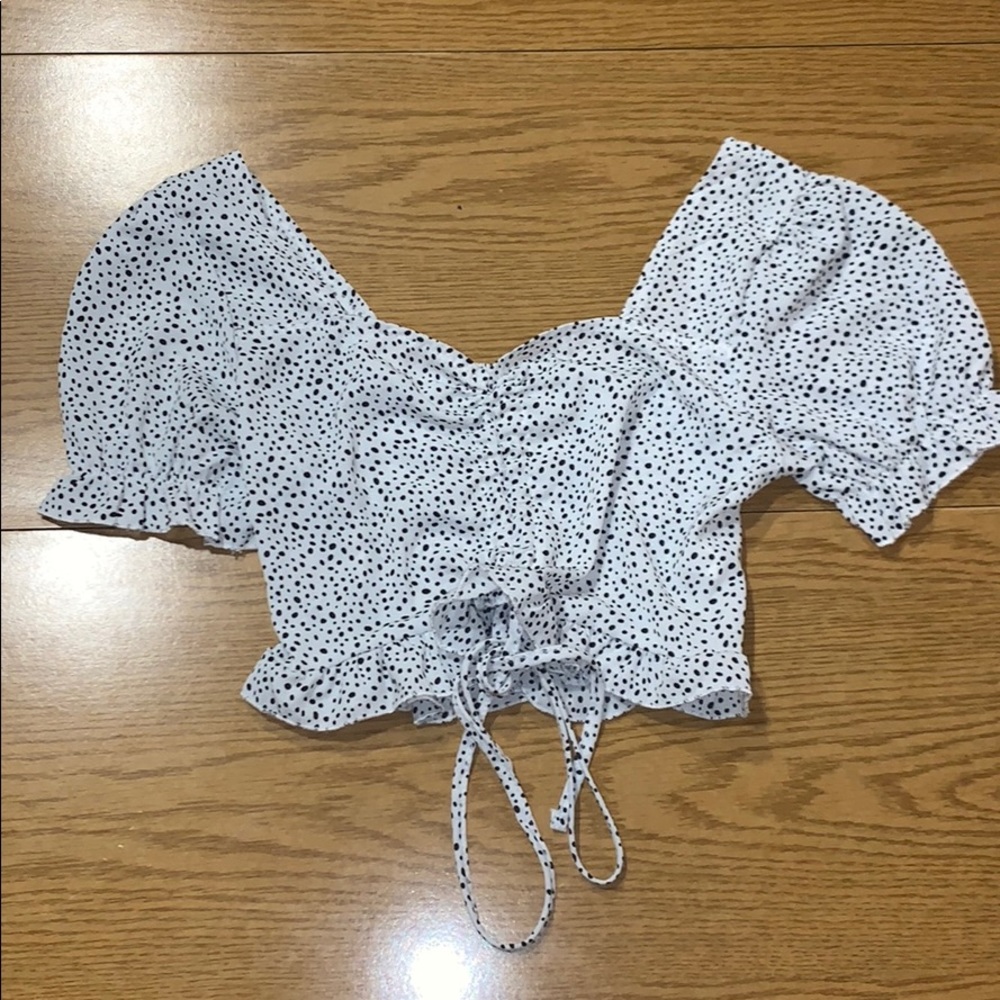 Dalmatian Print Tie Up Short Sleeve Crop Top